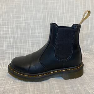 Dr. Martens Black Leather Booties with Yellow Stitching